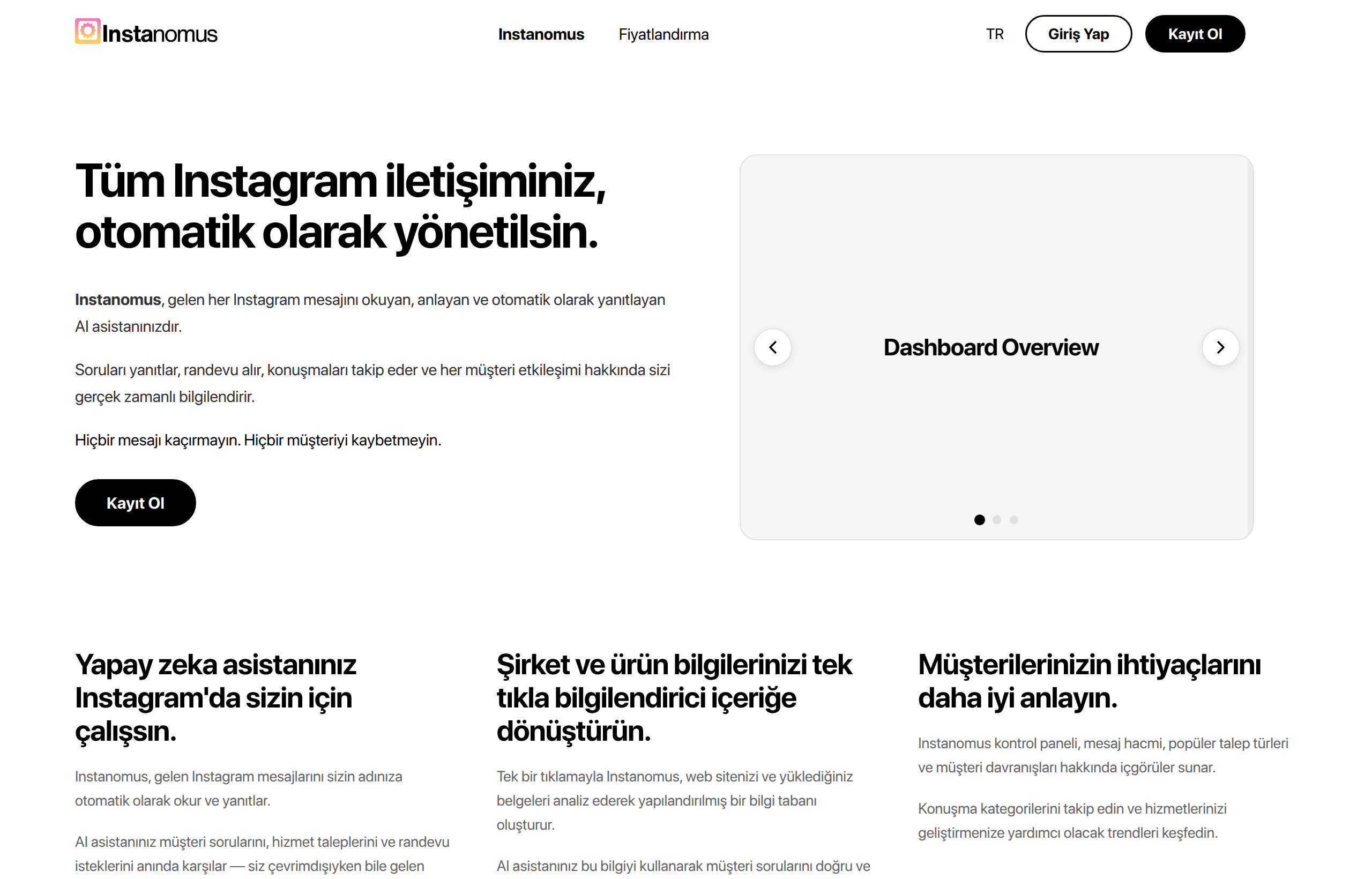 Instanomus — Yapay zeka destekli Instagram işletme chatbot platformu